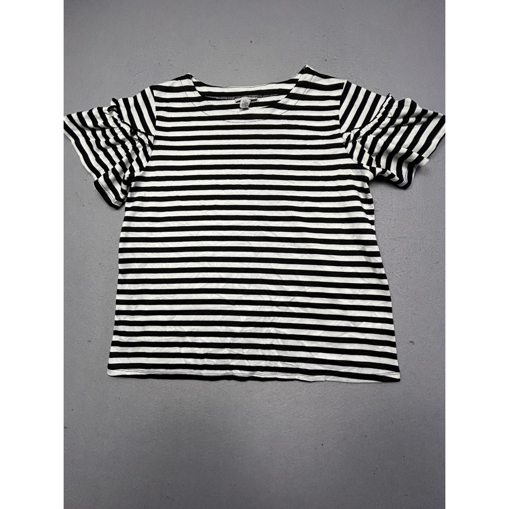 Halogen Top Polyester Spandex Black White Striped LP Womens